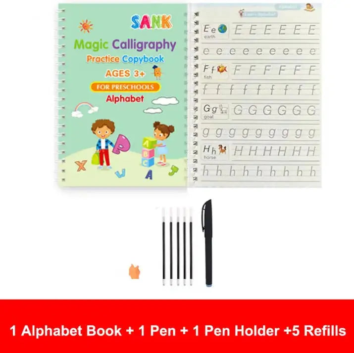 1/4PCS Sank Magic Practice Copybook Pen Preschools Kids Calligraphy English Verison Free Wiping Children Reusable Writing Book