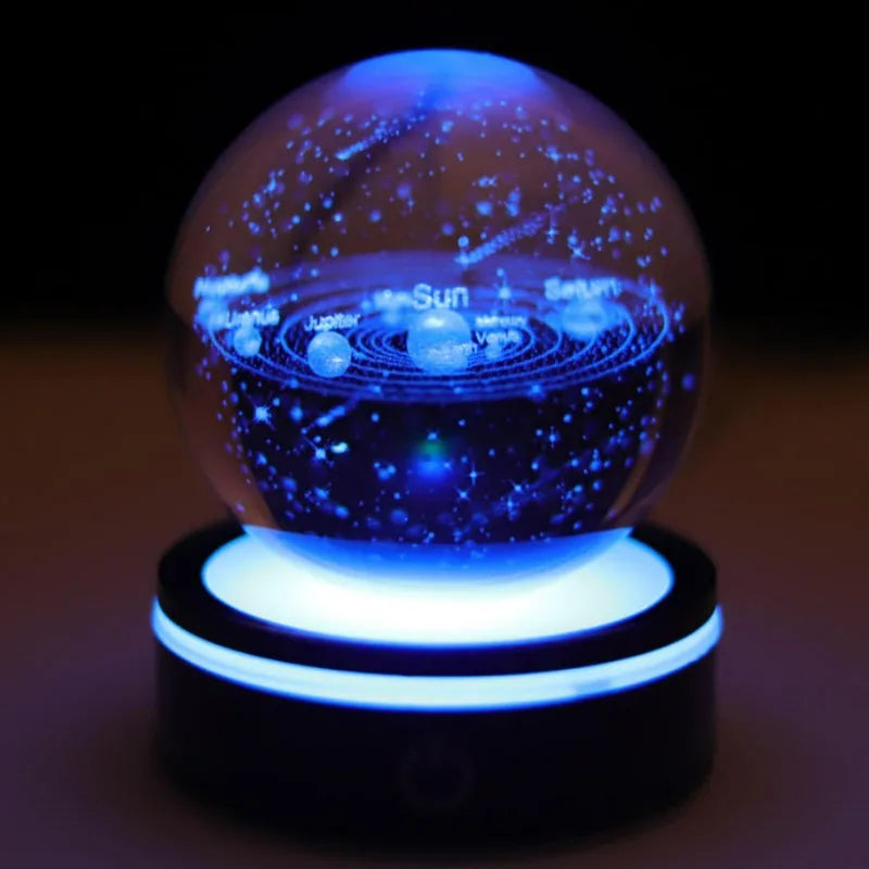 3D Crystal Ball Night Light Solar System LED Colorful Lighting Touch Base Galaxy Planets Lamp for Bedroom Decoration Astronomy