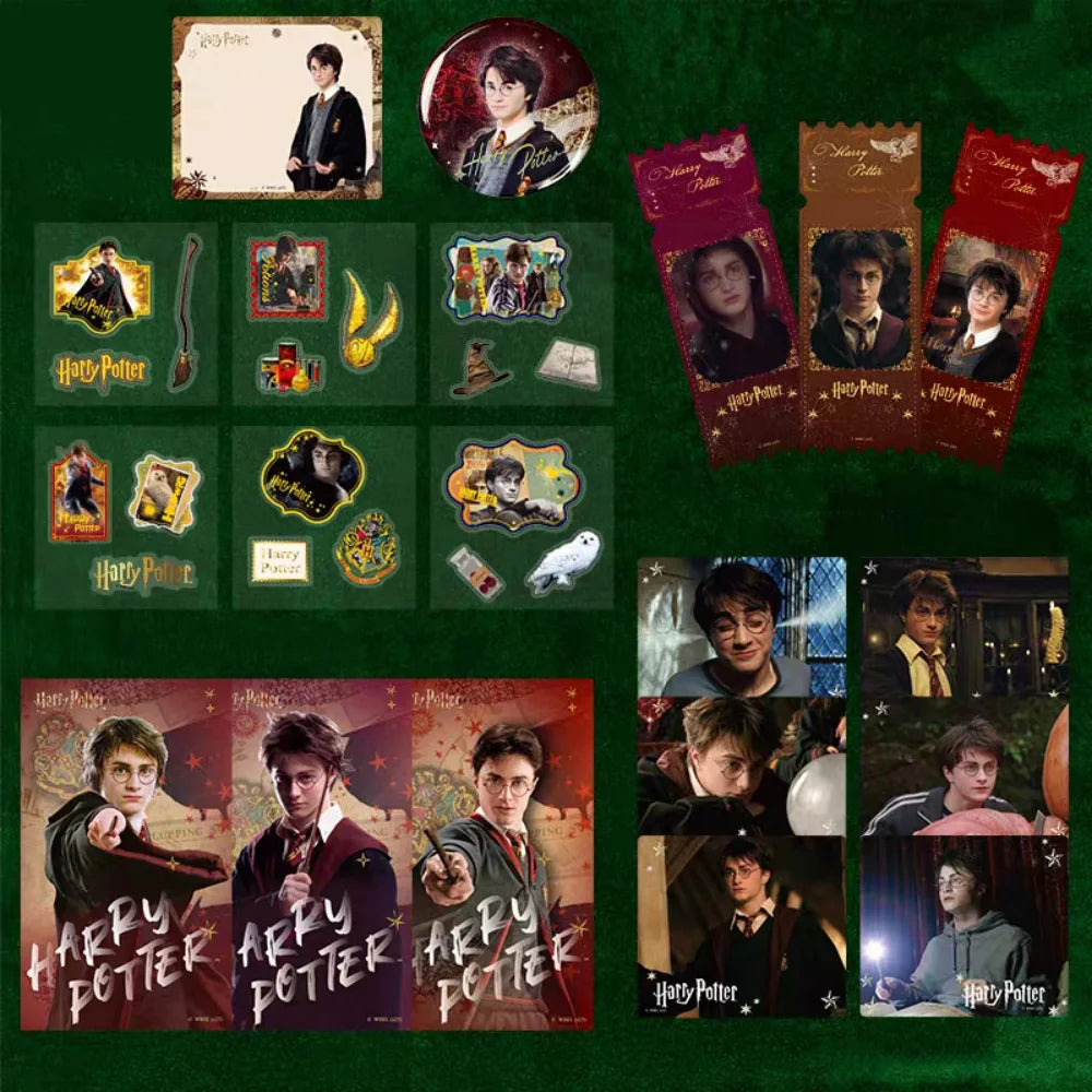 Genuine Harry Potter Commemorative Ticket Holder Set Hogwarts Theme Postcards Stickers Bookmark Sticky Notes Set Christmas Gift