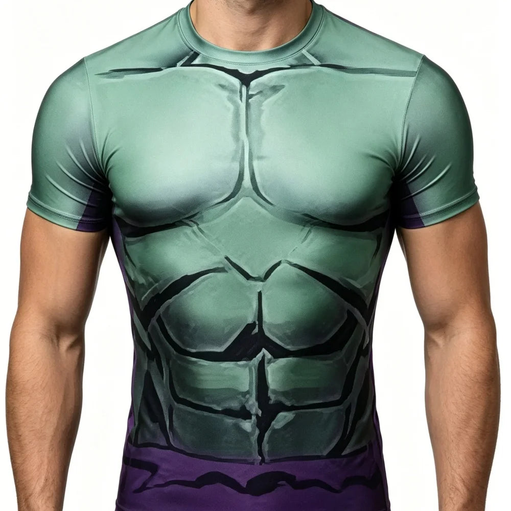 Men's Compression Sports T-shirt Elastic Breathable Quick-dry Anime Print Gym Fitness Casual Top