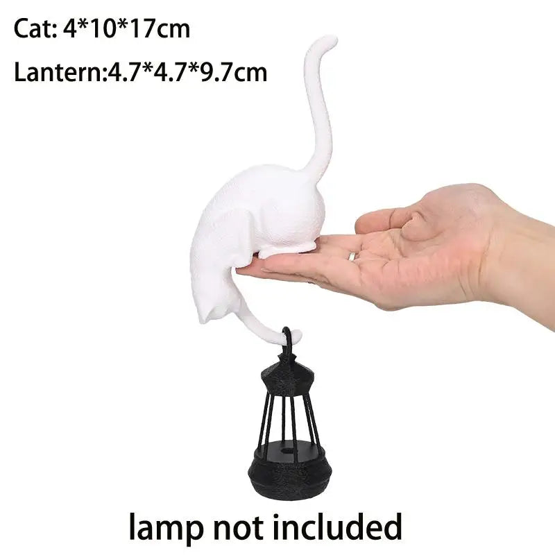 Cat Shelf lamp Hook With Lantern Figurine Statue Home Bedroom Desk Ornament Decoration Night Light
