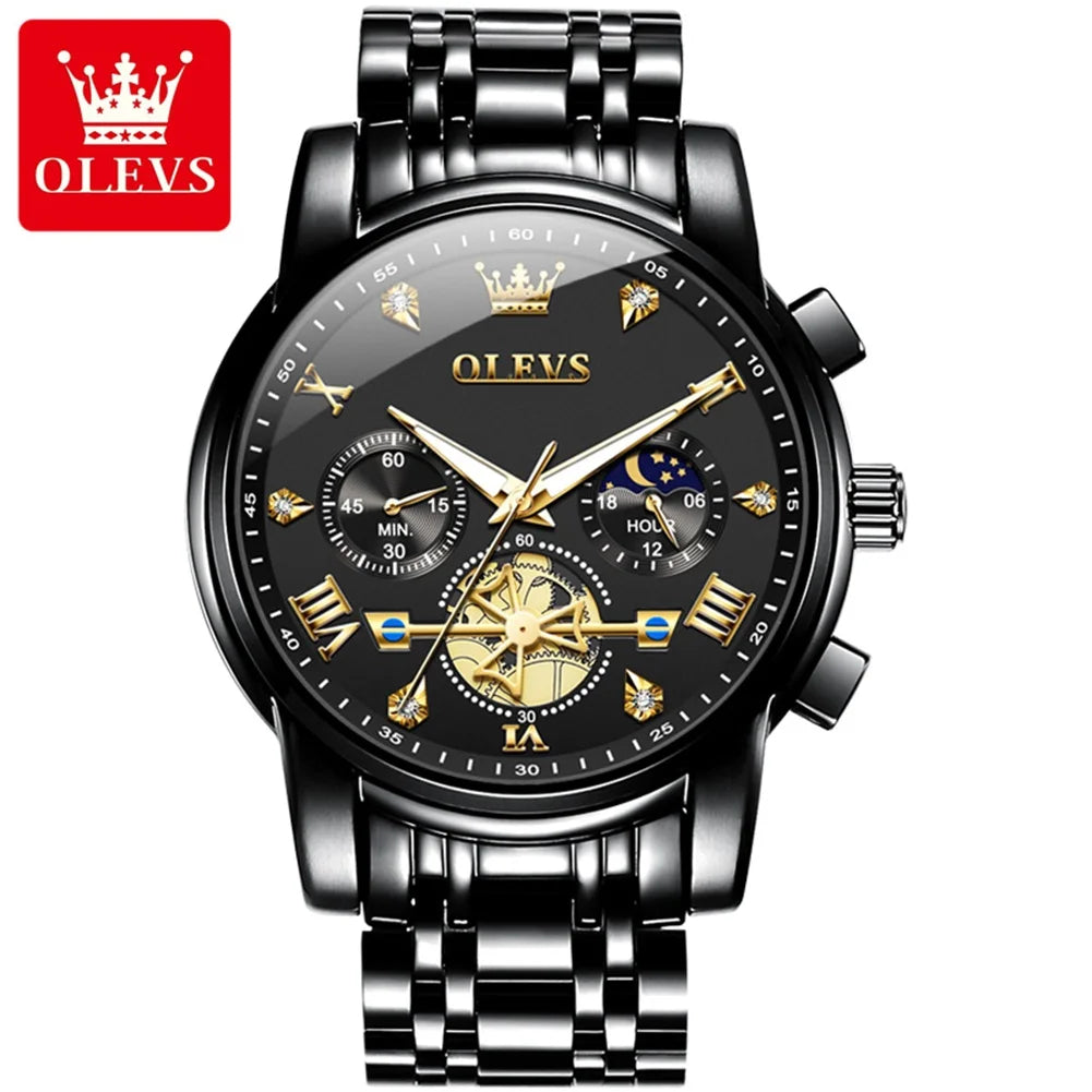 OLEVS 2856 Brand original authentic watches for man luxury Steel belt multifunctional chronograph quartz men's watch Gift Box