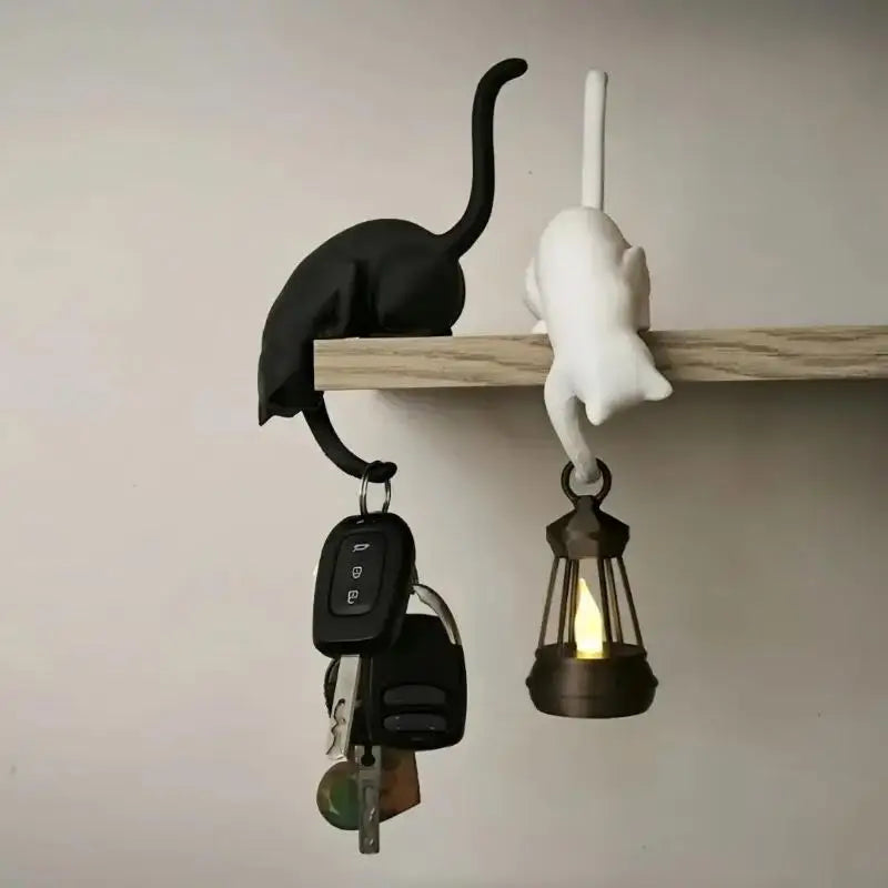 Cat Shelf Hook With Lantern Figurine Statue Home Bedroom Desk Ornament Decoration Night Light Accessories Gift