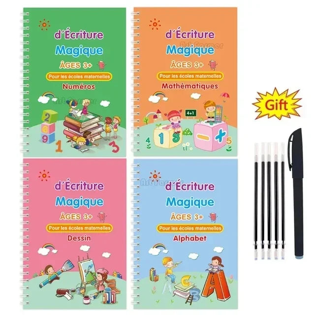 4 Books Montessori SANK English Magic Copybook Reusable Writing Practice 3D Calligraphy Book Wipe-free Education Books