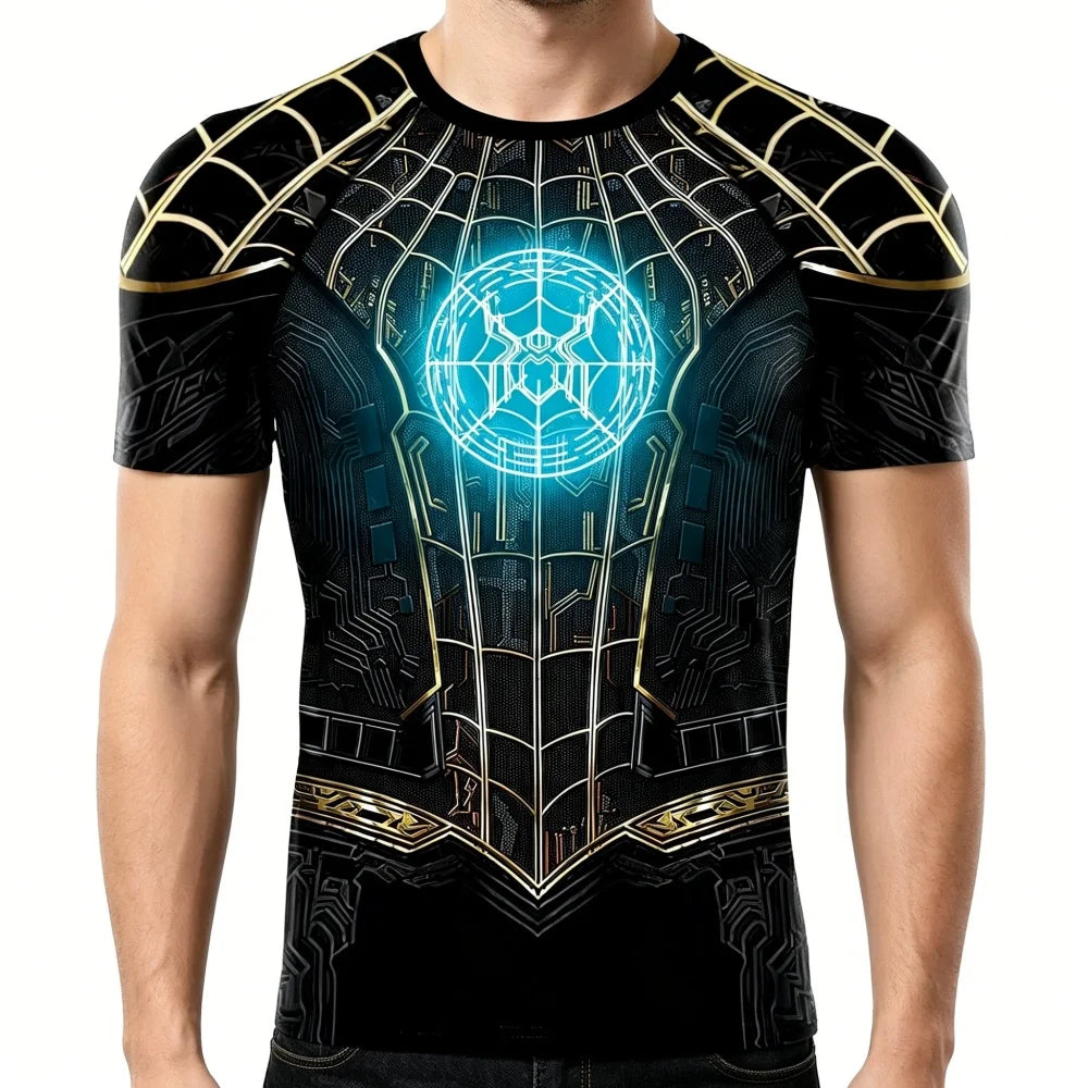 Men's Compression Sports T-shirt Elastic Breathable Quick-dry Anime Print Gym Fitness Casual Top