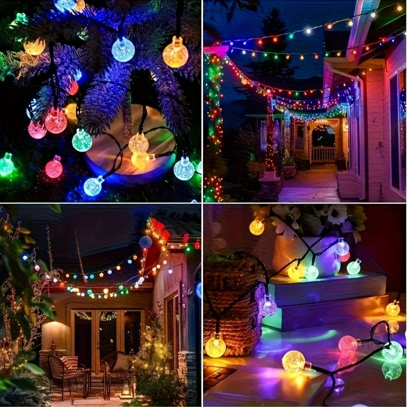 LED Crystal Ball String Lights Battery Powered Fairy Lamps Waterproof 8 Modes for Outdoor Christmas Garden Patio Tree Decoration