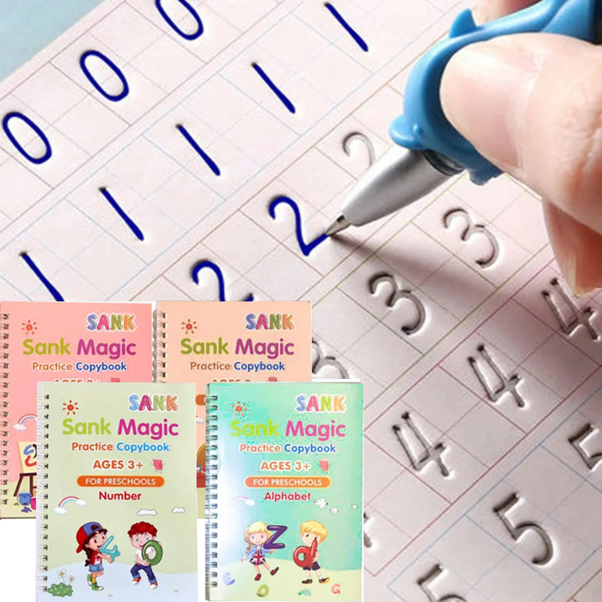 16pcs Sank Magic Practice Copybook Pen Preschools Kids Calligraphy English Verison Free Wiping Children Reusable Writing Book