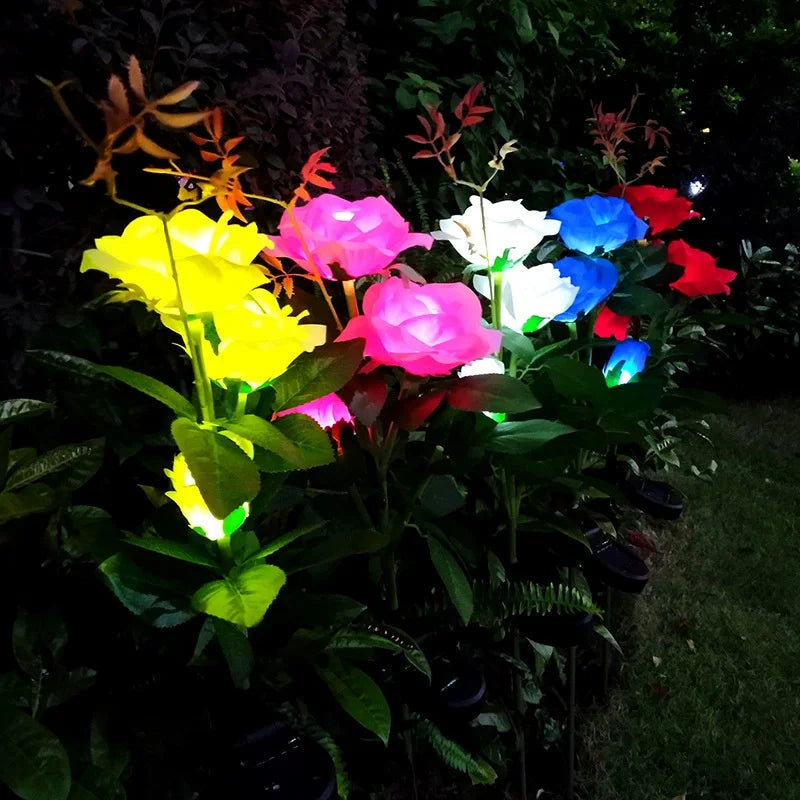 LED Artificial Rose Flower Ground Light Holiday Garden Summer Wedding Party Outdoor Courtyard Patio Decoration Solar Lawn Lamp