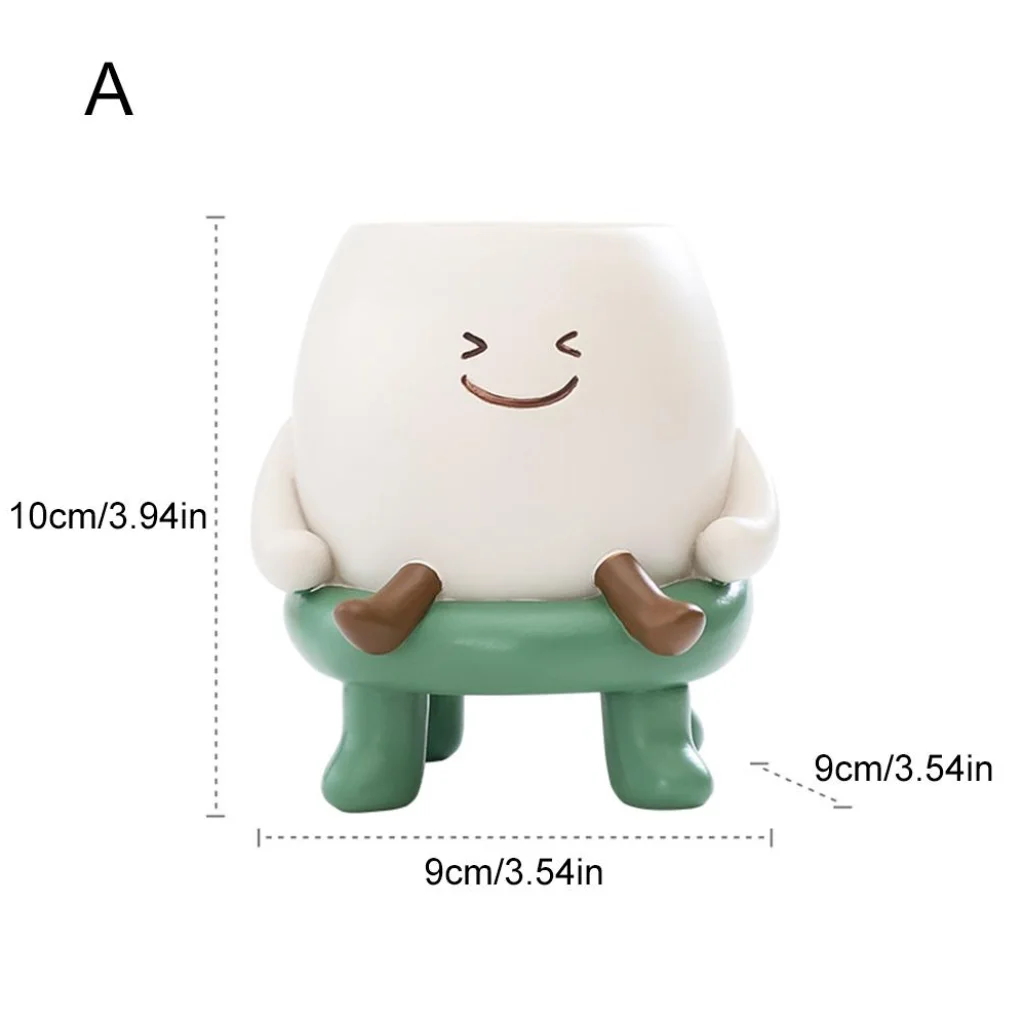 1PC Cute Round Face Sitting Flower Pot - Resin Flower Pot for Succulents, Home Desk Decoration, Flower Pot Decoration Craft