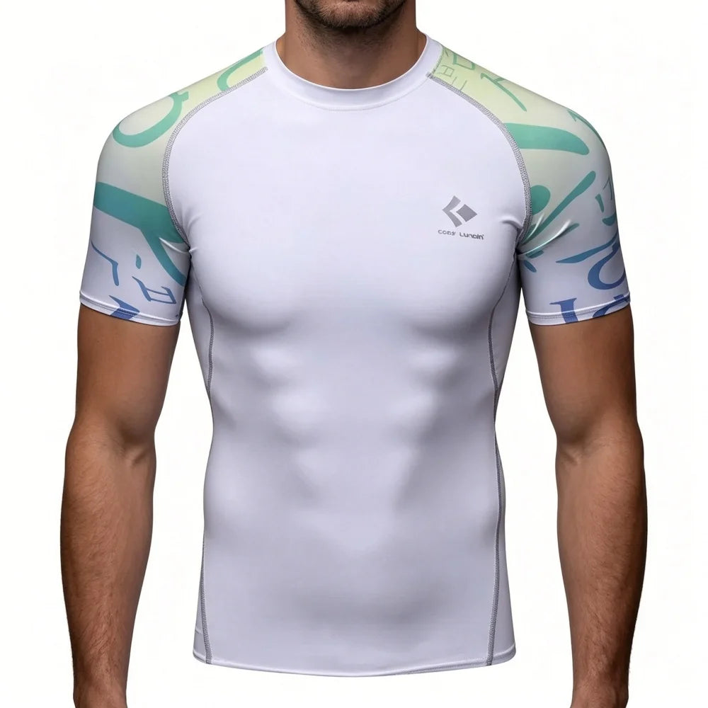Men's Compression Sports T-shirt Elastic Breathable Quick-dry Anime Print Gym Fitness Casual Top