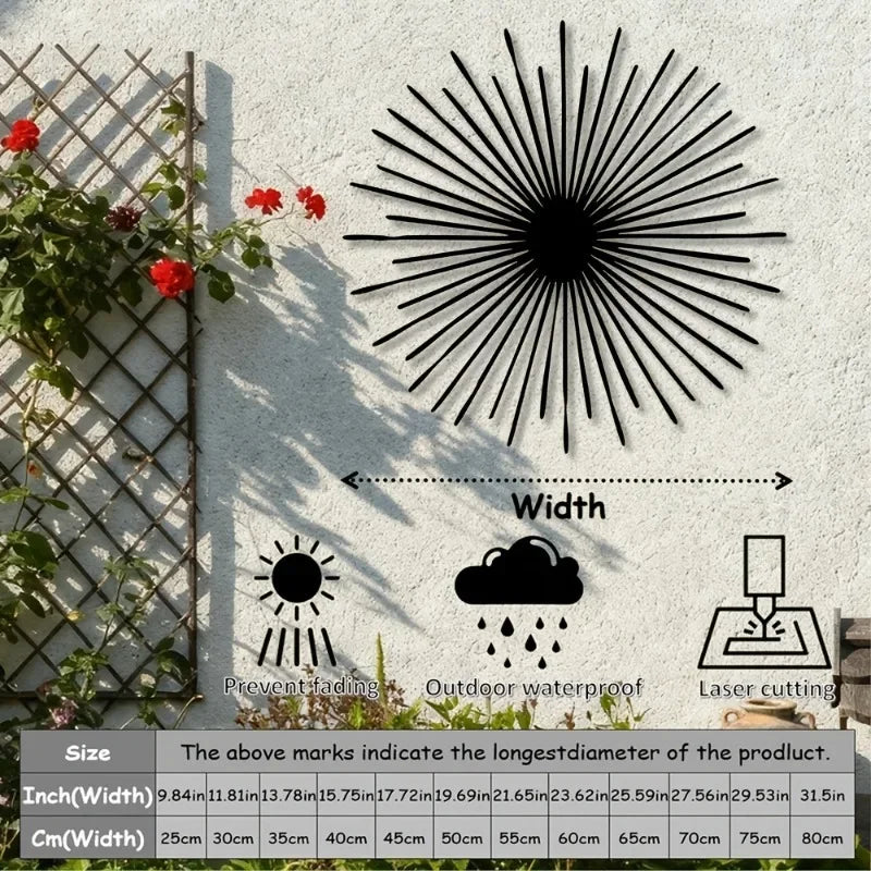 Modern 2D Flat Sunburst Metal Wall Art - Contemporary Aluminum Sculpture for Living Room Bedroom Office Decor