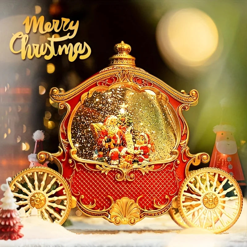 1PC Vintage Christmas Carousel Music Box with Snow Globe Festive Holiday Decoration for Christmas And New Year Celebrations