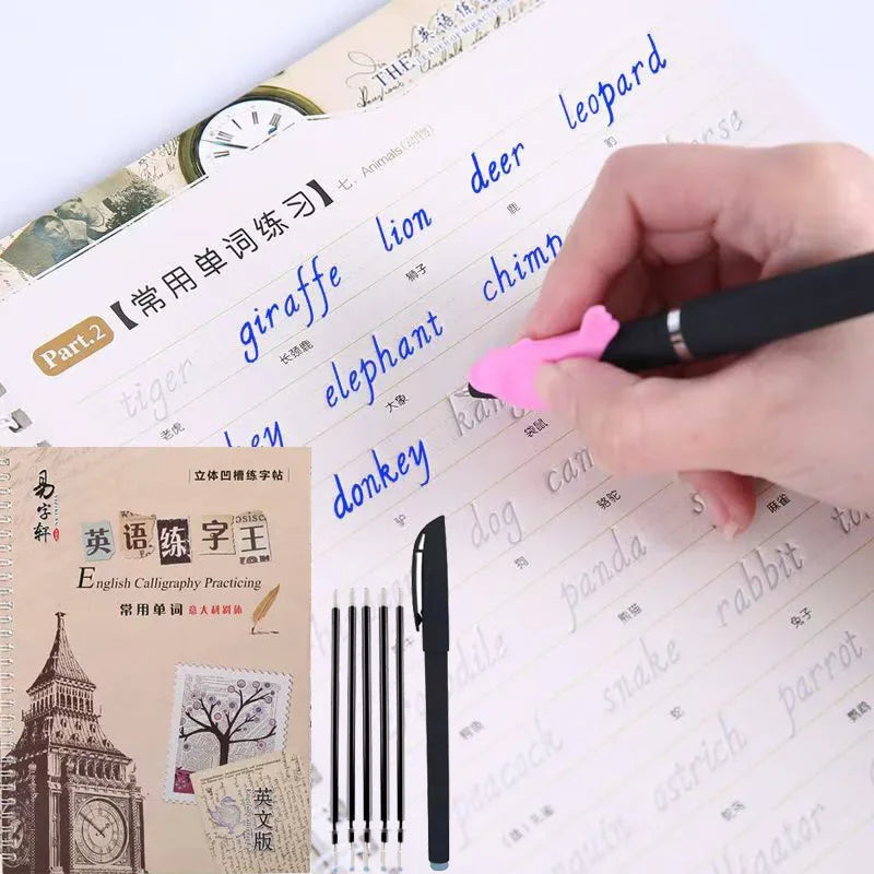 New English Italic Groove Practice Copybook Handwriting Practice Calligraphy Book English Alphabet Word Reusable Gift
