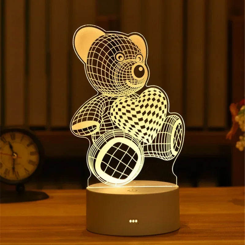 3D Acrylic LED Night Light USB Powered Bedroom Bedside Decor Night Lamp Birthday Kid Gifts Table Ornaments Novelty Lighting
