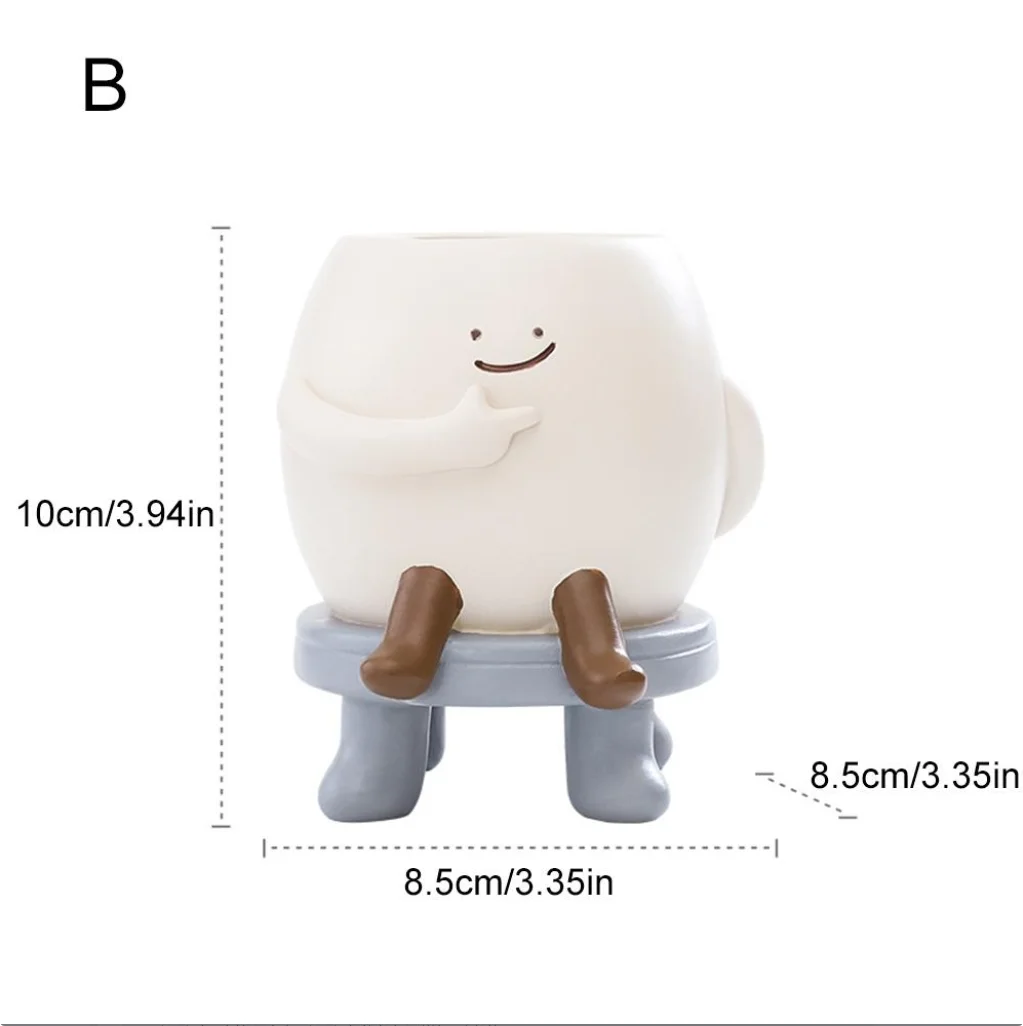 1PC Cute Round Face Sitting Flower Pot - Resin Flower Pot for Succulents, Home Desk Decoration, Flower Pot Decoration Craft