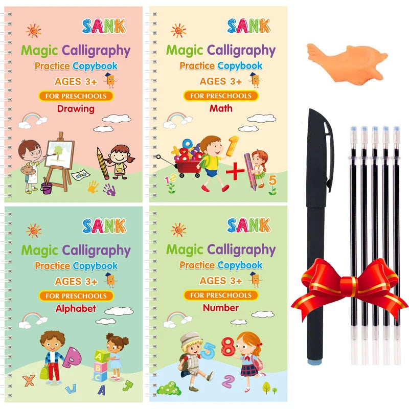 4 Books/set English Sank Magic Practice Copybook French Number Tracing Book German Calligraphy Spanish Reusable Writing Tool