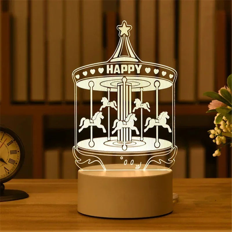 3D Acrylic LED Night Light USB Powered Bedroom Bedside Decor Night Lamp Birthday Kid Gifts Table Ornaments Novelty Lighting