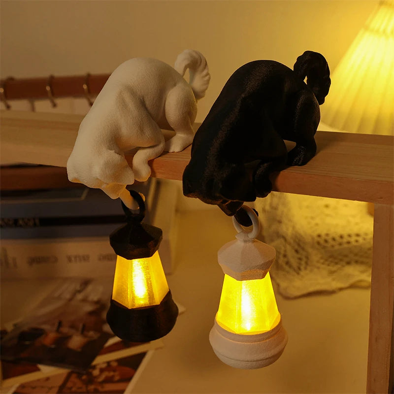 Cat Shelf Hook with Lantern Figurine Statue Home Bedroom Desk Ornament Decoration Night Light