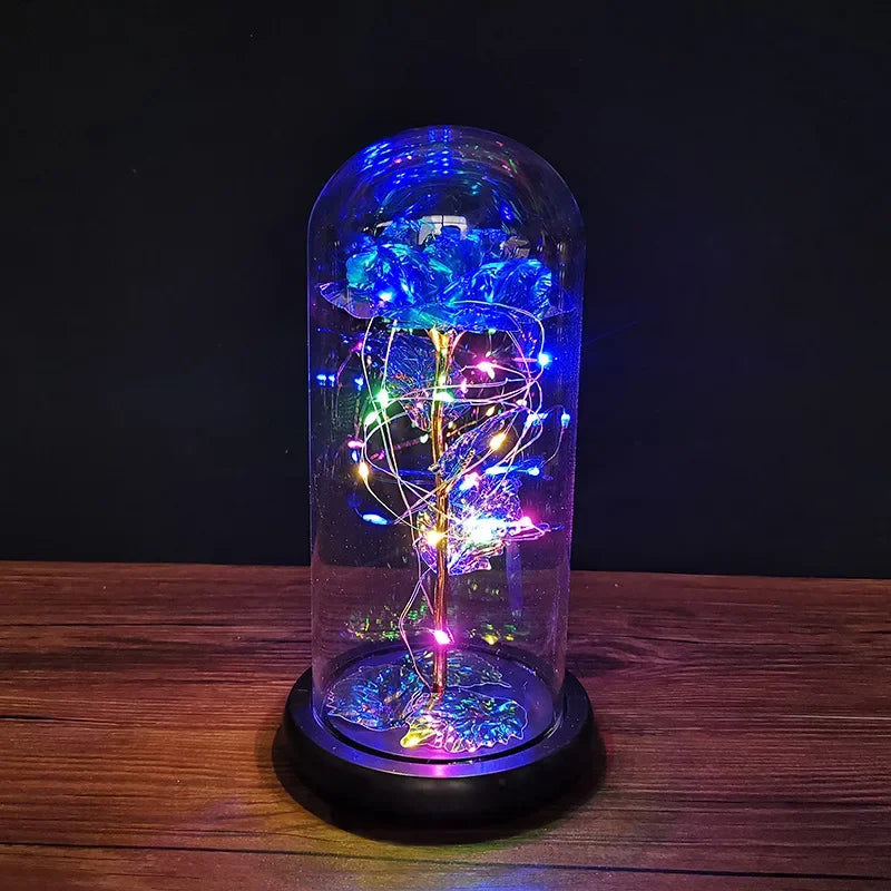 LED Night Light Transparent Permanent Flower Glass Cover Foil Artificial Flower Valentine's Day Gift Creative Ornaments