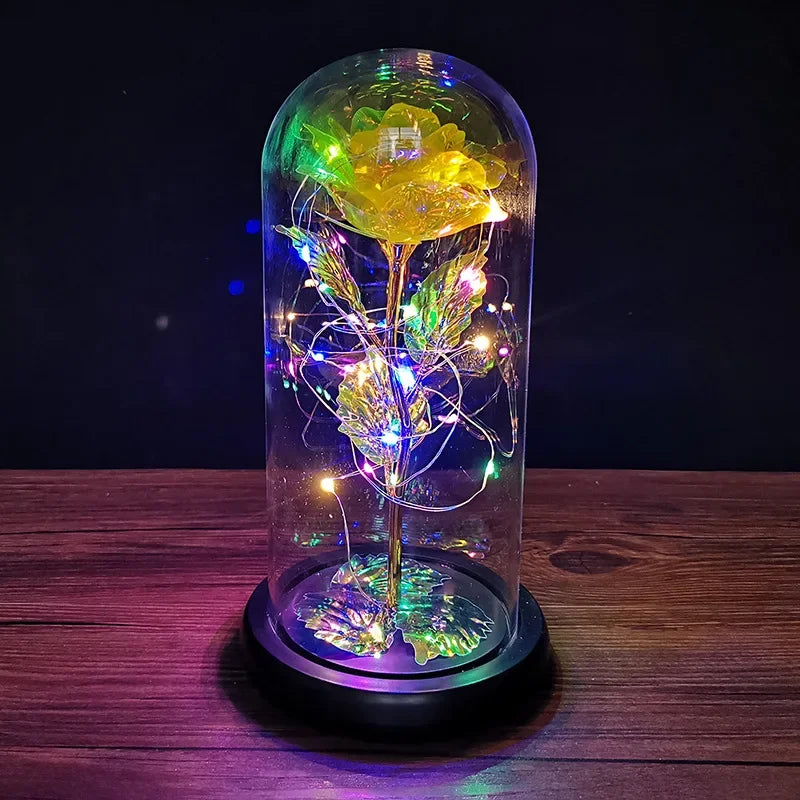 LED Night Light Transparent Permanent Flower Glass Cover Foil Artificial Flower Valentine's Day Gift Creative Ornaments