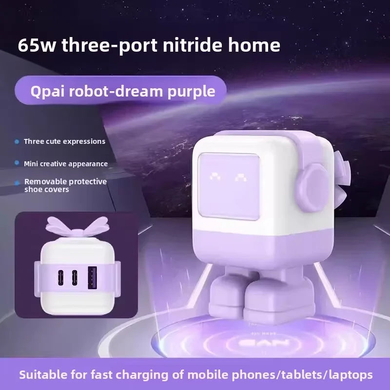 Ugreen 65W GaN Fast Charger 2C1A Mini Robot Quick Charge PD QC Wall Adapter Portable Travel Charger For Phones Laptop Gifts