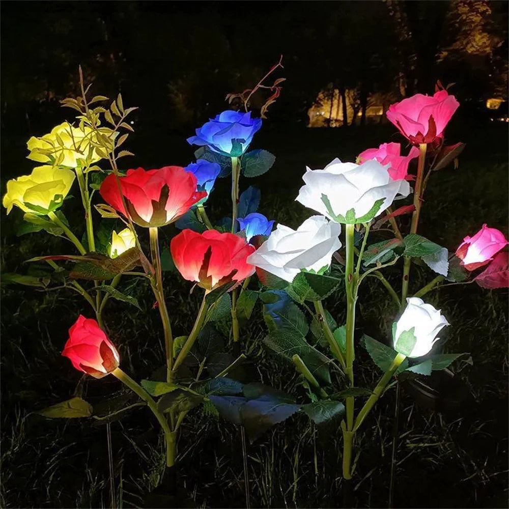 LED Artificial Rose Flower Ground Light Holiday Garden Summer Wedding Party Outdoor Courtyard Patio Decoration Solar Lawn Lamp
