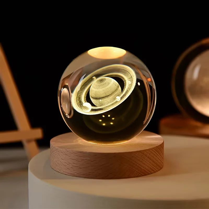 3D Crystal Ball Night Light Lamp - Laser Engraved Solar System Globe, Astronomy Planet, Birthday Gift, Home Desktop Decoration