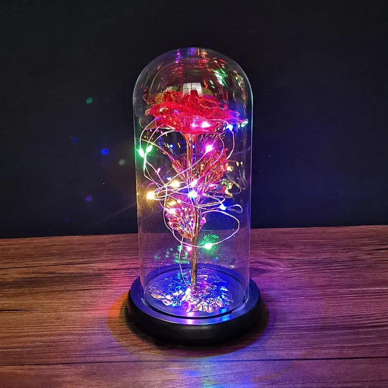 LED Night Light Transparent Permanent Flower Glass Cover Foil Artificial Flower Valentine's Day Gift Creative Ornaments