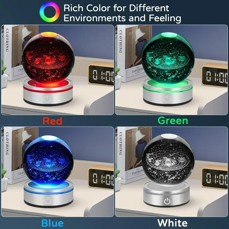 3D Crystal Ball Night Light Solar System LED Colorful Lighting Touch Base Galaxy Planets Lamp for Bedroom Decoration Astronomy