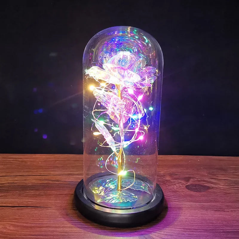LED Night Light Transparent Permanent Flower Glass Cover Foil Artificial Flower Valentine's Day Gift Creative Ornaments