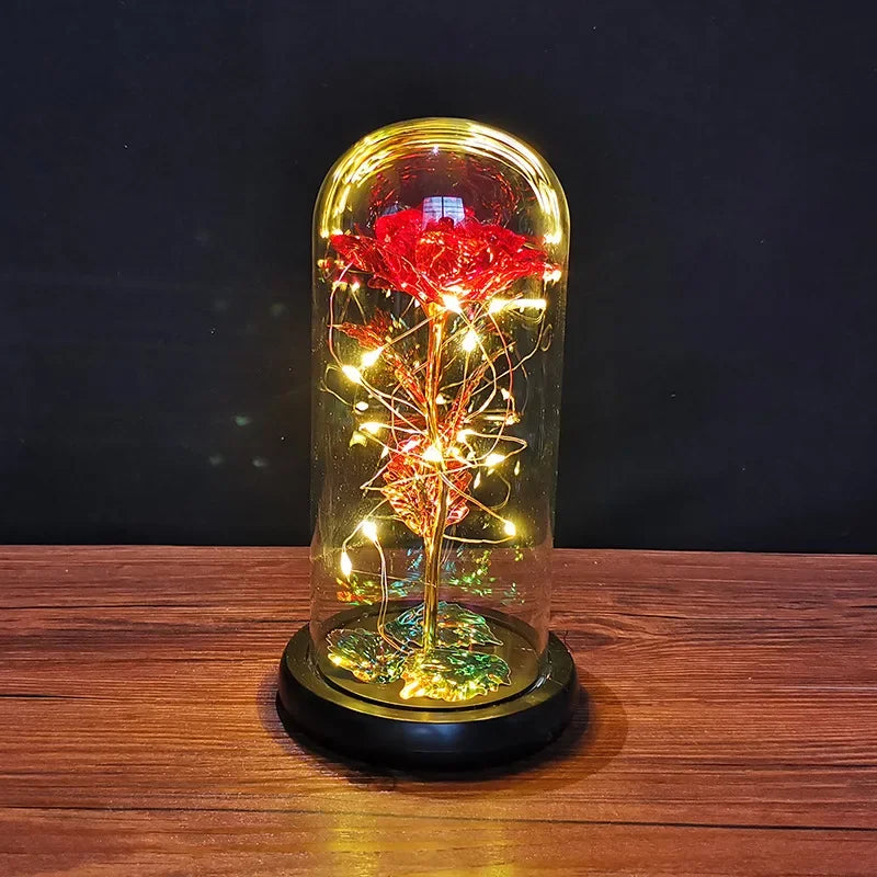 LED Night Light Transparent Permanent Flower Glass Cover Foil Artificial Flower Valentine's Day Gift Creative Ornaments