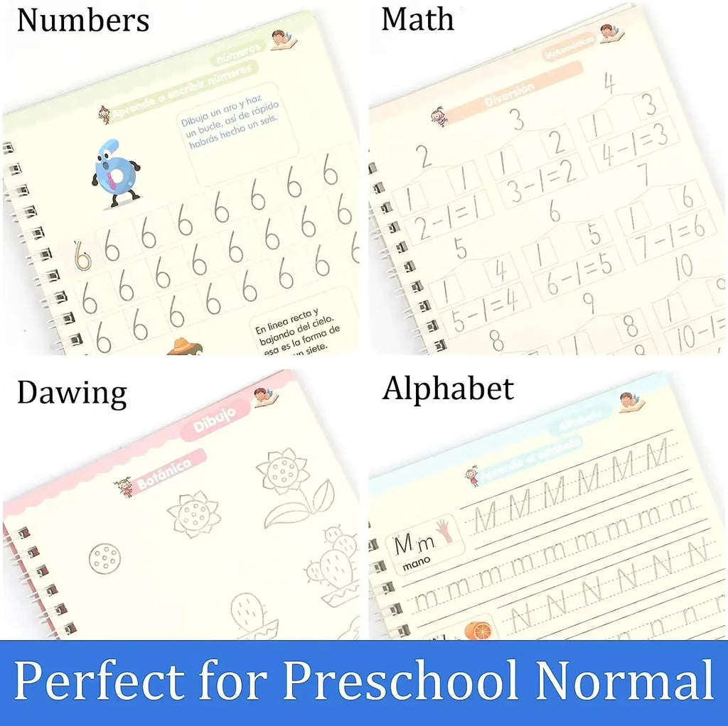 4Books/set Sank Magic Practice Copybook Pen Preschools Kids Calligraphy English Verison Early Education Reusable Writing Book