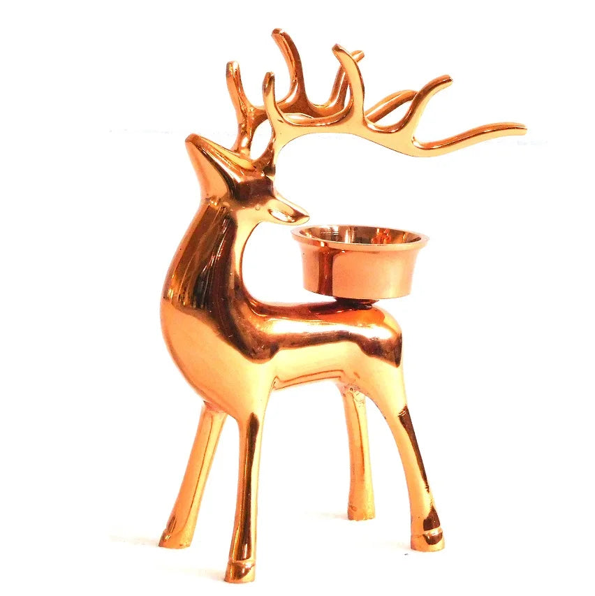 Aluminium Reindeer Candle Holder Copper Plated Eco-Friendly Durable Home Decor for Christmas Valentine's Day