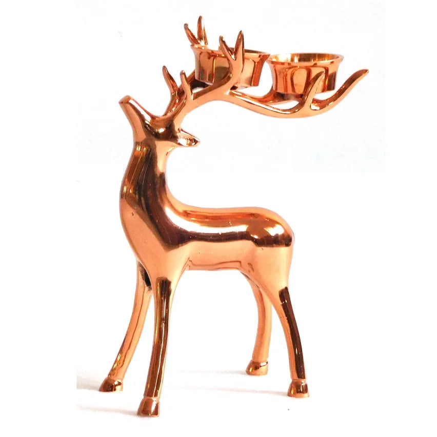 Aluminium Reindeer Candle Holder Copper Plated Eco-Friendly Durable Home Decor for Christmas Valentine's Day